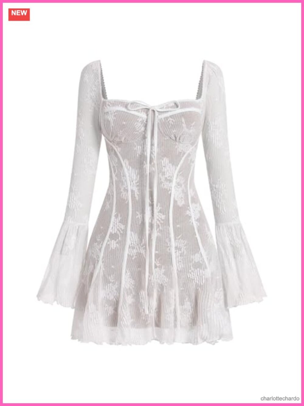 Women's Corset Mini Dress Long Bell Sleeve Lace Floral Y2K Party Dress